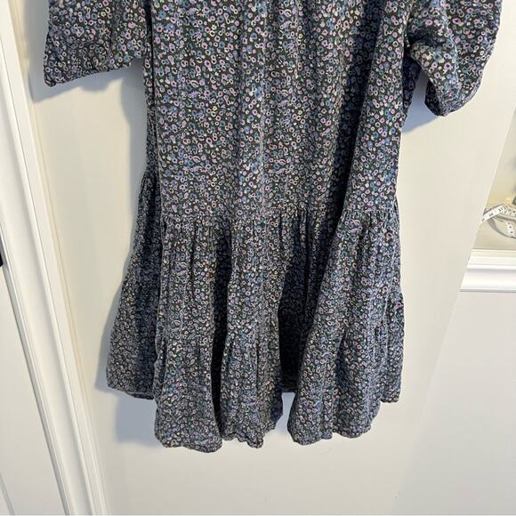Apiece Apart Blue Floral Cotton Snap Button Front Mini Dress Medium - Picture 3 of 10